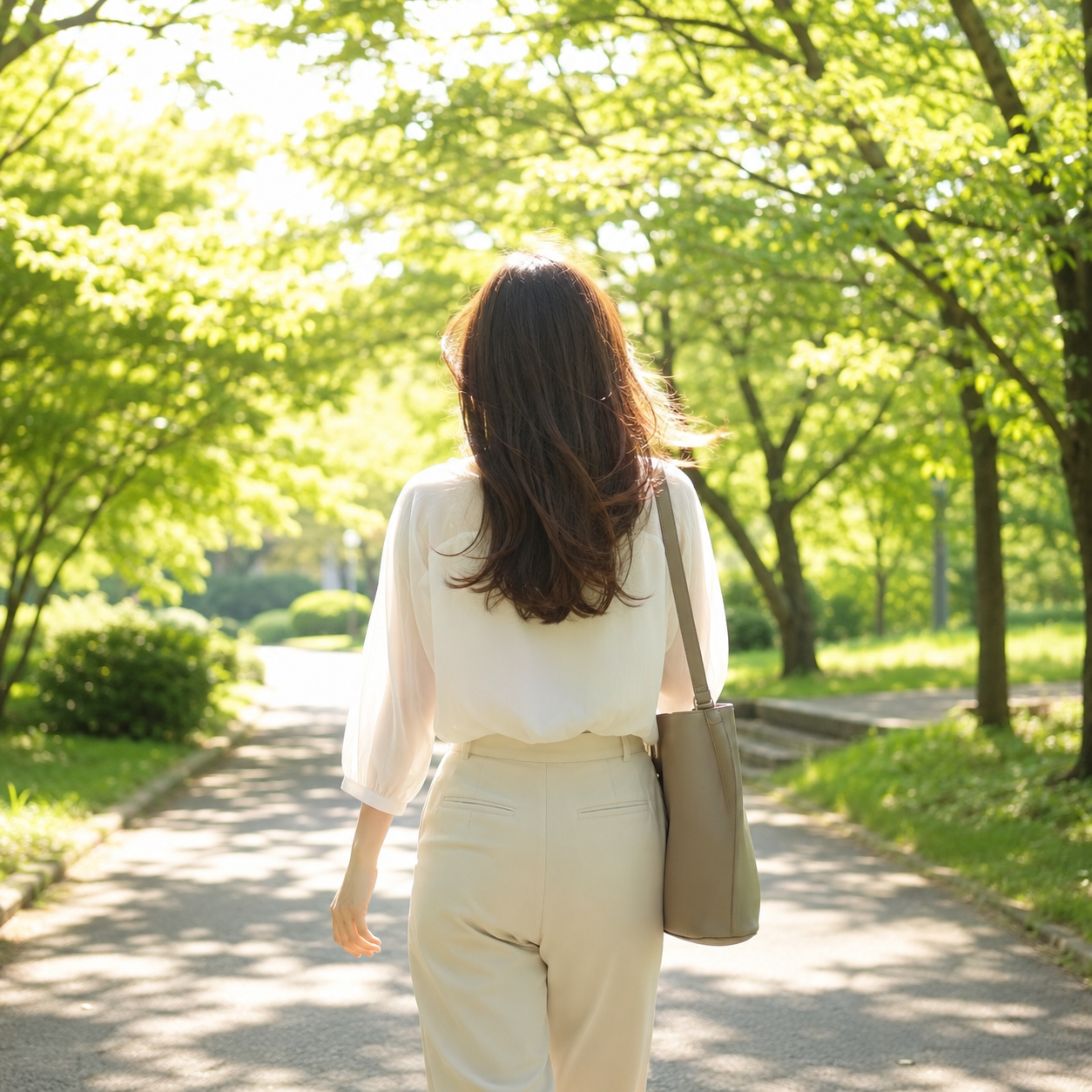 前を向いて歩き出した女性